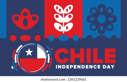 Chile Independence Day. Happy national holiday. Freedom day. Celebrate annual in September 18. Chile flag. Patriotic chilean design. Poster, card, banner, template, background. Vector