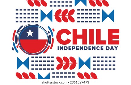 Chile Independence Day. Happy national holiday. Freedom day. Celebrate annual in September 18. Chile flag. Patriotic chilean design. Poster, card, banner, template, background. Vector