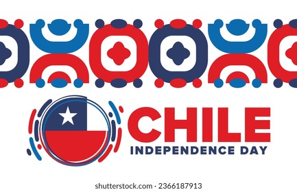 Chile Independence Day. Happy national holiday. Freedom day. Celebrate annual in September 18. Chile flag. Patriotic chilean design. Poster, card, banner, template, background. Vector