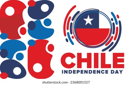 Chile Independence Day. Happy national holiday. Freedom day. Celebrate annual in September 18. Chile flag. Patriotic chilean design. Poster, card, banner, template, background. Vector