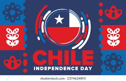 Chile Independence Day. Happy national holiday. Freedom day. Celebrate annual in September 18. Chile flag. Patriotic chilean design. Poster, card, banner, template, background. Vector