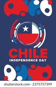 Chile Independence Day. Happy national holiday. Freedom day. Celebrate annual in September 18. Chile flag. Patriotic chilean design. Poster, card, banner, template, background. Vector