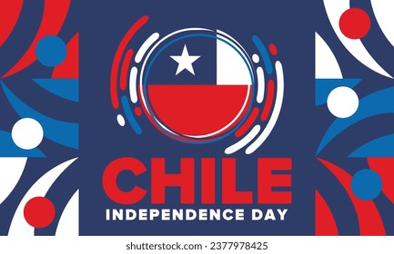 Chiles Unabhängigkeitstag. Fröhlicher Nationalfeiertag. Tag der Freiheit. Feiern Sie jährlich am 18. September. Chile Flagge. Patriotisches chilenisches Design. Poster, Karte, Banner, Vorlage, Hintergrund. Vektorgrafik