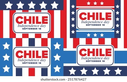 Dia da Independência do Chile. Feliz feriado nacional. Dia da Liberdade. Comemore anualmente em 18 de setembro. Bandeira do Chile. Design chileno patriótico. Cartaz, cartão, faixa, modelo, fundo. Vetor