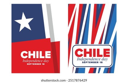 Dia da Independência do Chile. Feliz feriado nacional. Dia da Liberdade. Comemore anualmente em 18 de setembro. Bandeira do Chile. Design chileno patriótico. Cartaz, cartão, faixa, modelo, fundo. Vetor