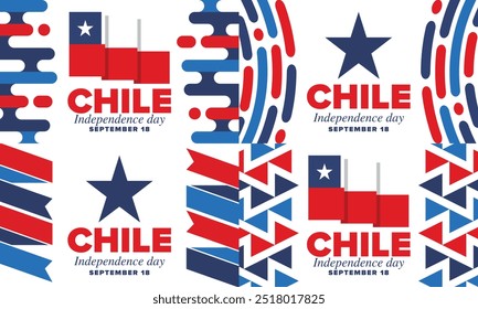 Dia da Independência do Chile. Feliz feriado nacional. Dia da Liberdade. Comemore anualmente em 18 de setembro. Bandeira do Chile. Design chileno patriótico. Cartaz, cartão, faixa, modelo, fundo. Vetor