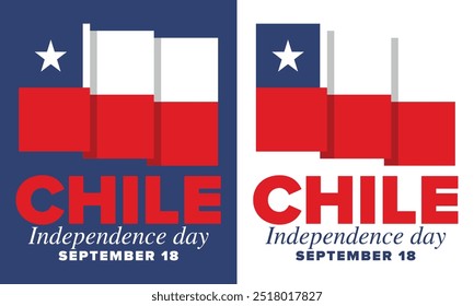 Dia da Independência do Chile. Feliz feriado nacional. Dia da Liberdade. Comemore anualmente em 18 de setembro. Bandeira do Chile. Design chileno patriótico. Cartaz, cartão, faixa, modelo, fundo. Vetor