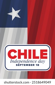 Dia da Independência do Chile. Feliz feriado nacional. Dia da Liberdade. Comemore anualmente em 18 de setembro. Bandeira do Chile. Design chileno patriótico. Cartaz, cartão, faixa, modelo, fundo. Vetor