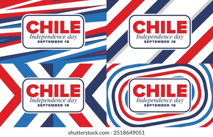 Dia da Independência do Chile. Feliz feriado nacional. Dia da Liberdade. Comemore anualmente em 18 de setembro. Bandeira do Chile. Design chileno patriótico. Cartaz, cartão, faixa, modelo, fundo. Vetor