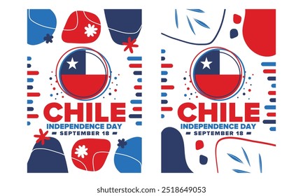 Dia da Independência do Chile. Feliz feriado nacional. Dia da Liberdade. Comemore anualmente em 18 de setembro. Bandeira do Chile. Design chileno patriótico. Cartaz, cartão, faixa, modelo, fundo. Vetor