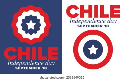 Dia da Independência do Chile. Feliz feriado nacional. Dia da Liberdade. Comemore anualmente em 18 de setembro. Bandeira do Chile. Design chileno patriótico. Cartaz, cartão, faixa, modelo, fundo. Vetor