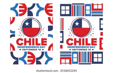 Dia da Independência do Chile. Feliz feriado nacional. Dia da Liberdade. Comemore anualmente em 18 de setembro. Bandeira do Chile. Design chileno patriótico. Cartaz, cartão, faixa, modelo, fundo. Vetor