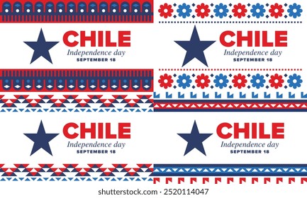 Dia da Independência do Chile. Feliz feriado nacional. Dia da Liberdade. Comemore anualmente em 18 de setembro. Bandeira do Chile. Design chileno patriótico. Cartaz, cartão, faixa, modelo, fundo. Vetor