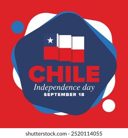 Dia da Independência do Chile. Feliz feriado nacional. Dia da Liberdade. Comemore anualmente em 18 de setembro. Bandeira do Chile. Design chileno patriótico. Cartaz, cartão, faixa, modelo, fundo. Vetor