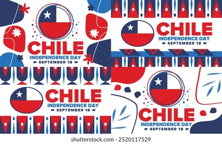 Dia da Independência do Chile. Feliz feriado nacional. Dia da Liberdade. Comemore anualmente em 18 de setembro. Bandeira do Chile. Design chileno patriótico. Cartaz, cartão, faixa, modelo, fundo. Vetor