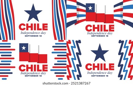 Chile Independence Day. Happy national holiday. Freedom day. Celebrate annual in September 18. Chile flag. Patriotic chilean design. Poster, card, banner, template, background. Vector