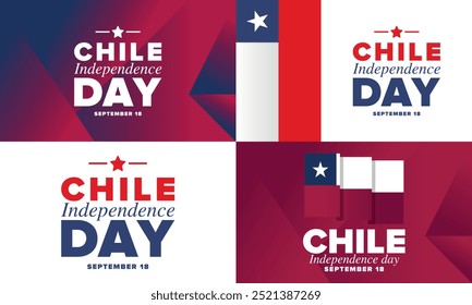 Dia da Independência do Chile. Feliz feriado nacional. Dia da Liberdade. Comemore anualmente em 18 de setembro. Bandeira do Chile. Design chileno patriótico. Cartaz, cartão, faixa, modelo, fundo. Vetor