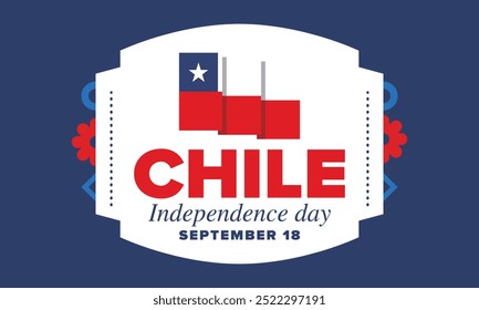 Dia da Independência do Chile. Feliz feriado nacional. Dia da Liberdade. Comemore anualmente em 18 de setembro. Bandeira do Chile. Design chileno patriótico. Cartaz, cartão, faixa, modelo, fundo. Vetor