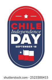 Dia da Independência do Chile. Feliz feriado nacional. Dia da Liberdade. Comemore anualmente em 18 de setembro. Bandeira do Chile. Design chileno patriótico. Cartaz, cartão, faixa, modelo, fundo. Vetor