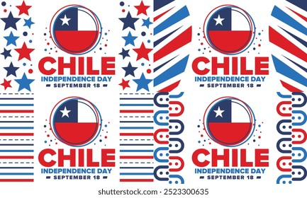 Dia da Independência do Chile. Feliz feriado nacional. Dia da Liberdade. Comemore anualmente em 18 de setembro. Bandeira do Chile. Design chileno patriótico. Cartaz, cartão, faixa, modelo, fundo. Vetor