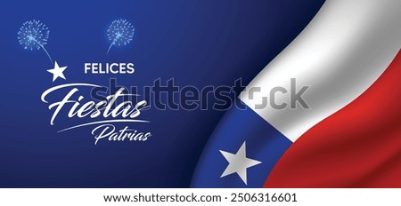 Chile Independence Day Happy National Holiday Fiestas Patrias. September 18 waving flag with fireworks vector poster