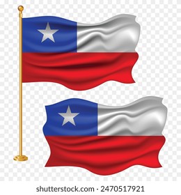 
chile independence day with national flag waving fabric illustration png element with pole emoji and clipart transparent background
