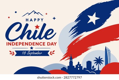 Chile Independence Day Poster with Chile Flag Brush Stroke and Patriotic Celebration Design