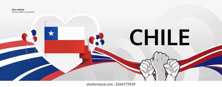 Chile Independence Day template design with heart symbol in flag color theme. Modern abstract art for Independence spirit, perfect for National Day poster or banner