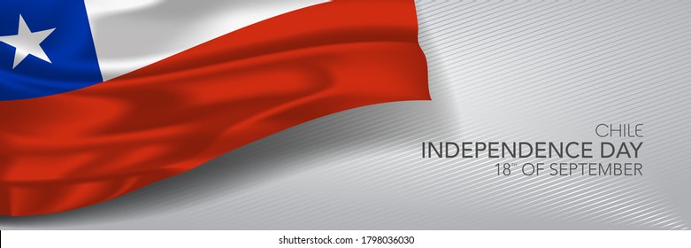 Chile independence day vector banner, greeting card. Chilean wavy flag in 18th of September national patriotic holiday horizontal design