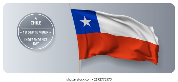 Chile independence day vector banner, greeting card. Chilean wavy flag in 18th of September national patriotic holiday horizontal design