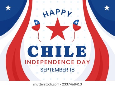 Chile Independence Day Vector Illustration of Fiestas Patrias Celebration with Waving Flag in National Holiday Flat Cartoon Hand Drawn Templates