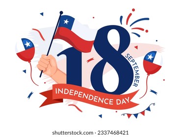 Chile Independence Day Vector Illustration of Fiestas Patrias Celebration with Waving Flag in National Holiday Flat Cartoon Hand Drawn Templates