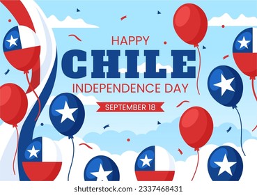 Chile Independence Day Vector Illustration of Fiestas Patrias Celebration with Waving Flag in National Holiday Flat Cartoon Hand Drawn Templates