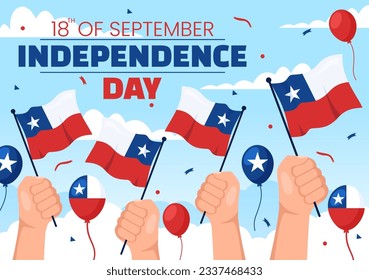 Chile Independence Day Vector Illustration of Fiestas Patrias Celebration with Waving Flag in National Holiday Flat Cartoon Hand Drawn Templates