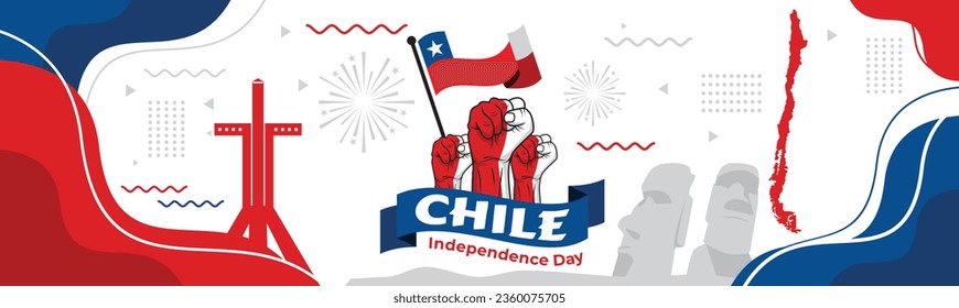 Chile Independence Day Vector Illustration of Fiestas Patrias Celebration with Waving Flag in National Holiday 
