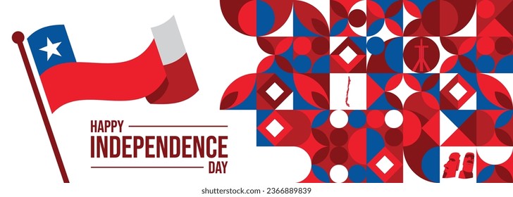 Chile Independence Day Vector Illustration of Fiestas Patrias Celebration with Waving Flag in National Holiday Flat Cartoon Hand Drawn Templates

