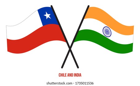 Chile and India Flags Crossed And Waving Flat Style. Official Proportion. Correct Colors.