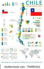 Chile infographic map and flag - High Detailed Vector Illustration