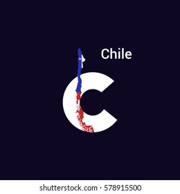 Chile Initial Letter Country with Map and Flag Vector