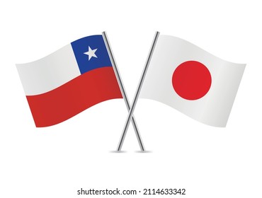 Chile and Japan flags. Chilean and Japanese flags, isolated on white background. Vector icon set. Vector illustration. 