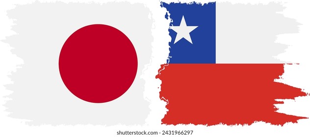 Chile and Japan grunge flags connection, vector