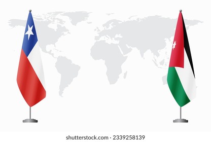 Chile and Jordan flags for official meeting against background of world map.