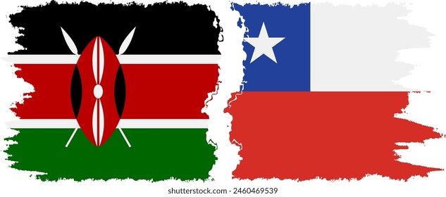Chile and Kenya grunge flags connection, vector