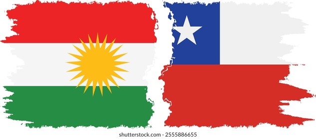 Chile and  Kurdistan grunge flags connection, vector