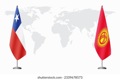 Chile and Kyrgyzstan flags for official meeting against background of world map.