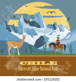 Chile landmarks. Retro styled image. Vector illustration