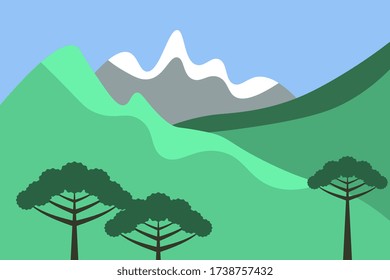 Chile landscape vector background with araucarias