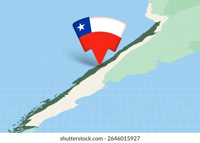 Localização do Chile Destacada no Mapa Americano com Ícone de Bandeira. Design detalhado do vetor.