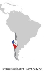Chile Location Map on map South America. 3d Chile flag map marker location pin. High quality map of Chile.  Vector illustration EPS10.