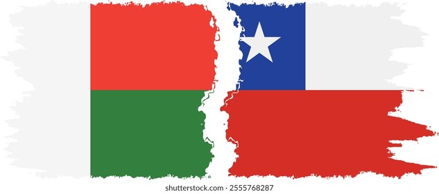 Chile and Madagascar grunge flags connection, vector